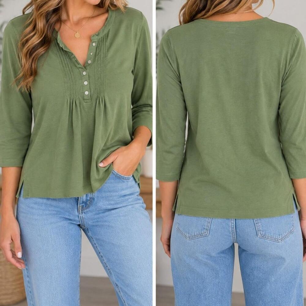 L.L Bean green cotton blouse